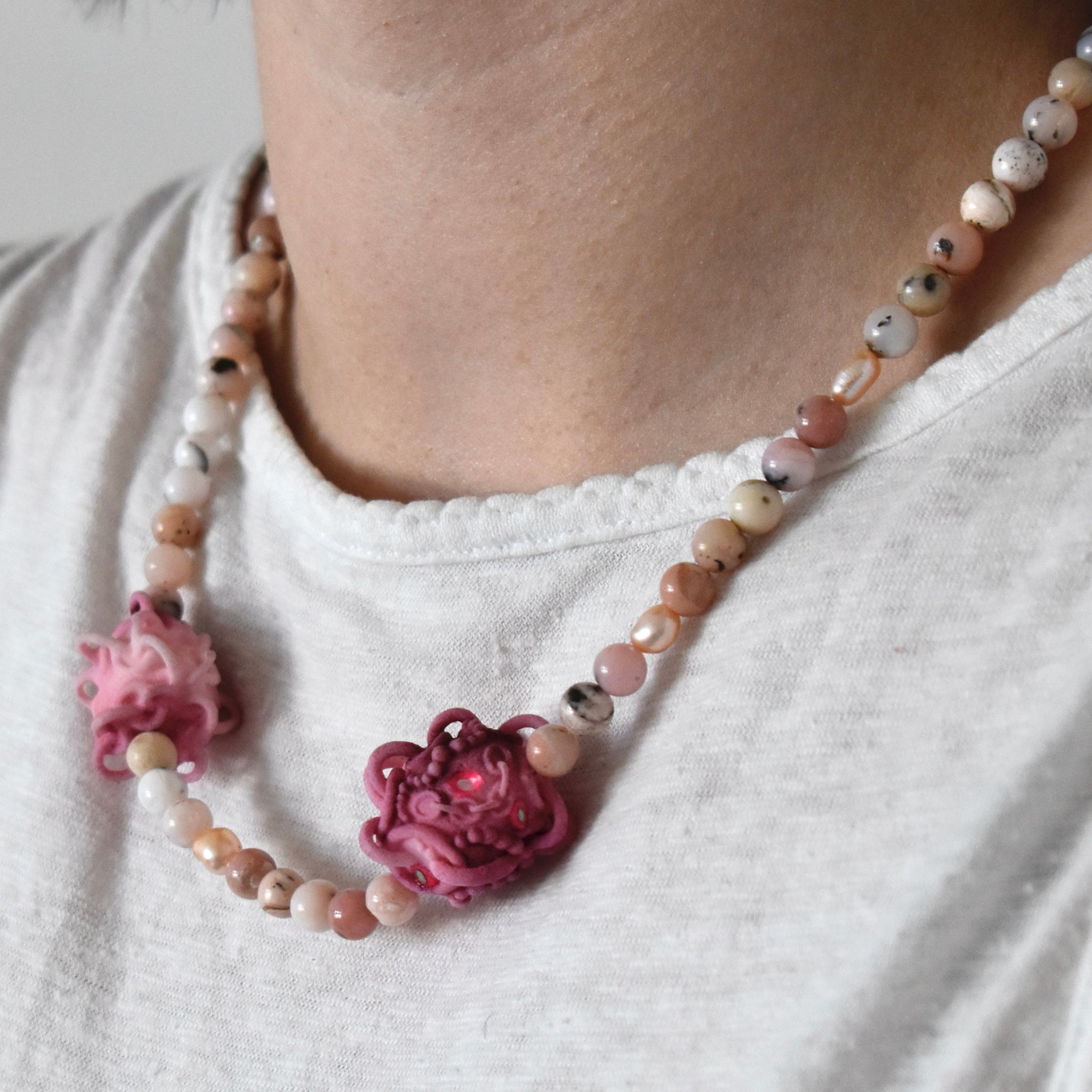 Pink Opal Necklace with Freshwater Pearls